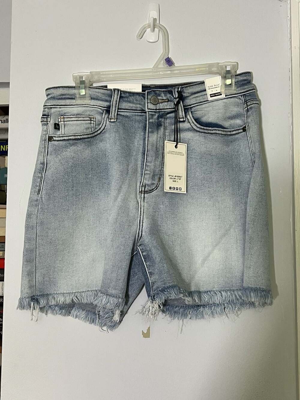 Judy Blue High Waist Light Wash Frayed Hem Denim Shorts Style JB15250LT